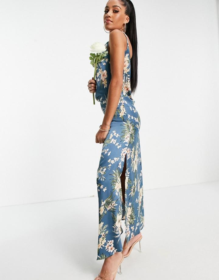 Ax Paris Bridesmaid Cami Maxi Dress In Blue Floral-multi