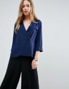 Asos Relaxed Blouse With Utility Styling - Navy