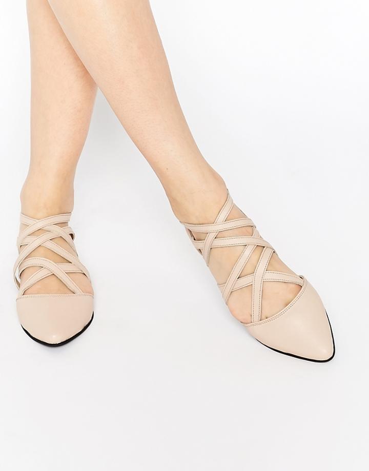 Park Lane Strappy Leather Flat Shoes - Nude Leather