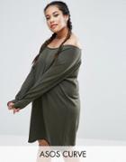 Asos Curve Off Shoulder Sweat Dress - Green