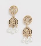 Mango Coin And Faux Pearl Drop Earrings In Gold
