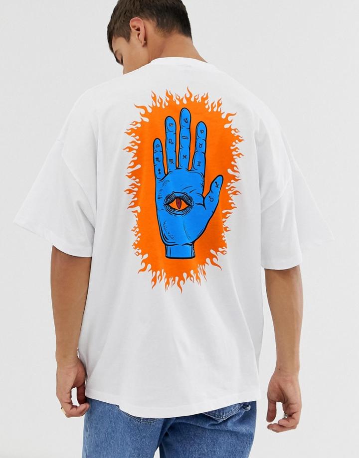 Asos Design Oversized T-shirt With Palm Print - White