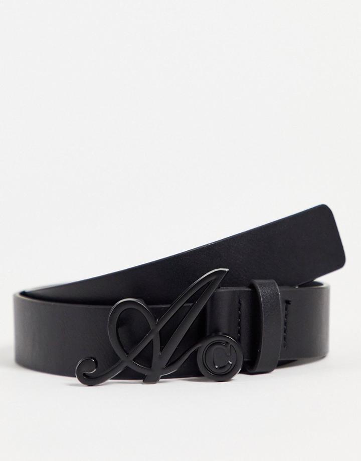 Asos Actual Slim Belt In Black Faux Leather With 'a' Buckle Detail