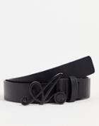 Asos Actual Slim Belt In Black Faux Leather With 'a' Buckle Detail