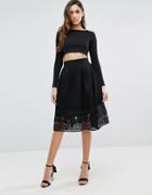 Forever Unique Skater Skirt With Mesh Overlay - Black