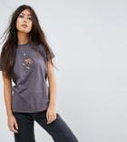 Asos Petite T- Shirt With Sequin Rose - Gray