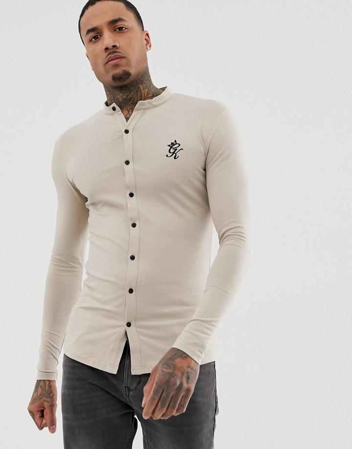 Gym King Muscle Fit Grandad Shirt In Jersey - Beige