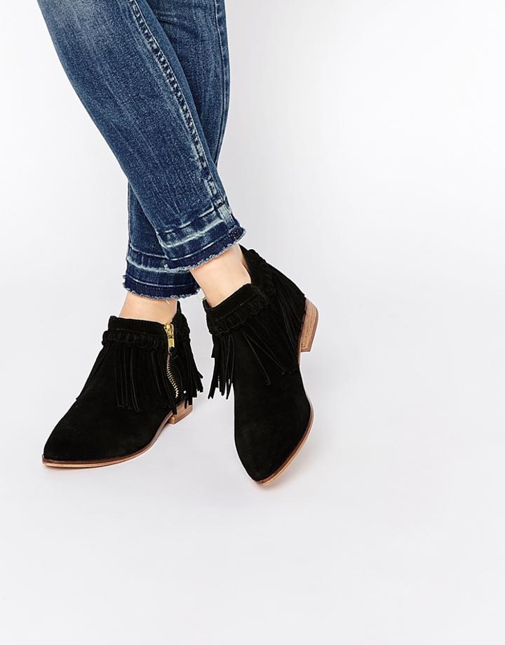 Aldo Wadia Black Suede Tassel Western Flat Boots - Black