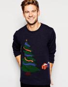 Asos Holidays Sweater With Xmas Tree - Navy