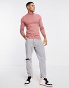 Asos Design Cotton Turtleneck Sweater In Pink