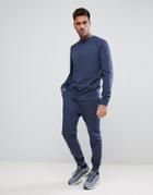 Asos Tracksuit Standard Sweatshirt/skinny Joggers In Denim Marl - Blue