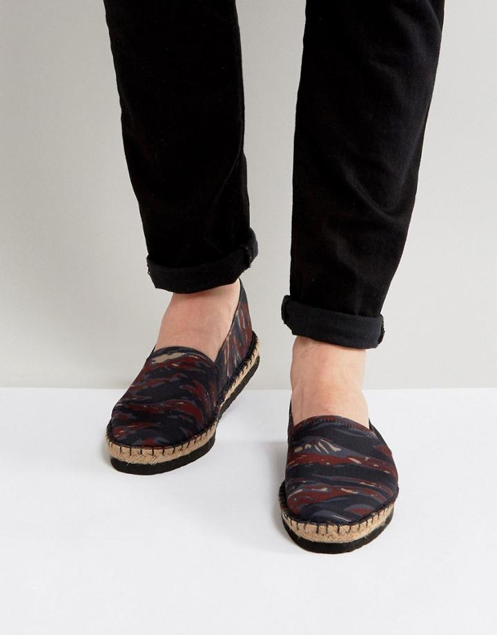 Asos Espadrilles In Camo With Black Wedge - Brown