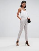 Asos High Waist Tapered Pants With Elasticated Back - Silver