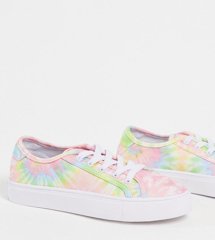 Asos Design Wide Fit Dizzy Lace-up Sneakers In Multi Tie Dye