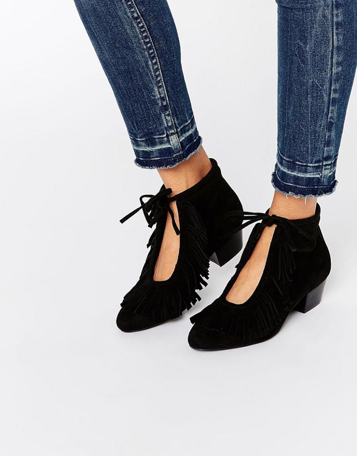 Asos Aiden Fringe Ankle Boots - Black