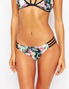 Asos Lotus Palm Contrast Strappy Bikini Bottom - Lotus Palm