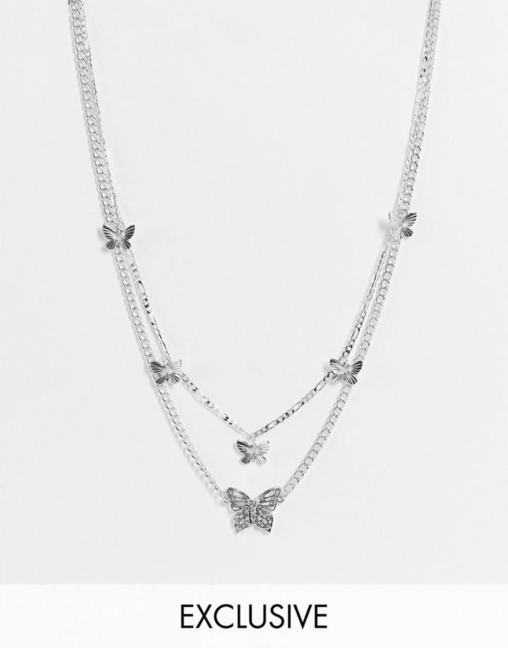 Reclaimed Vintage Inspired Unisex Y2k Necklaces With Butterflies In Silver