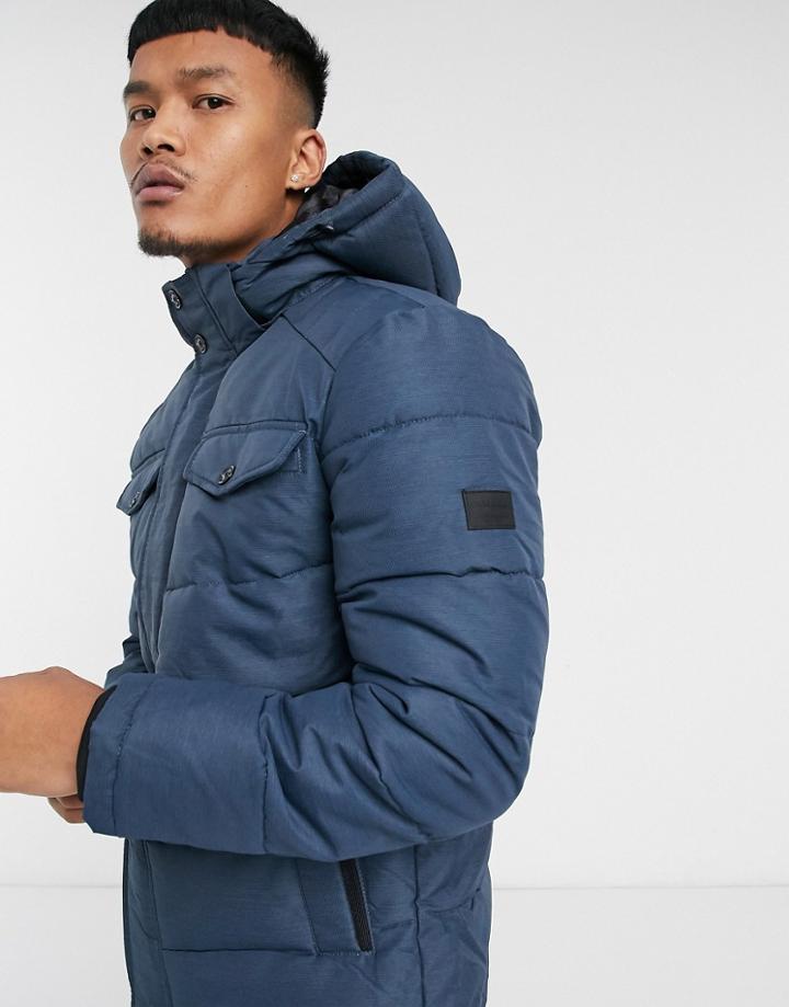 Jack & Jones Originals Puffer With Hood And Pockets In Navy
