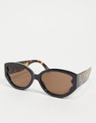 Asos Design Plastic Oval Sunglasses With Tortoiseshell Arms In Black