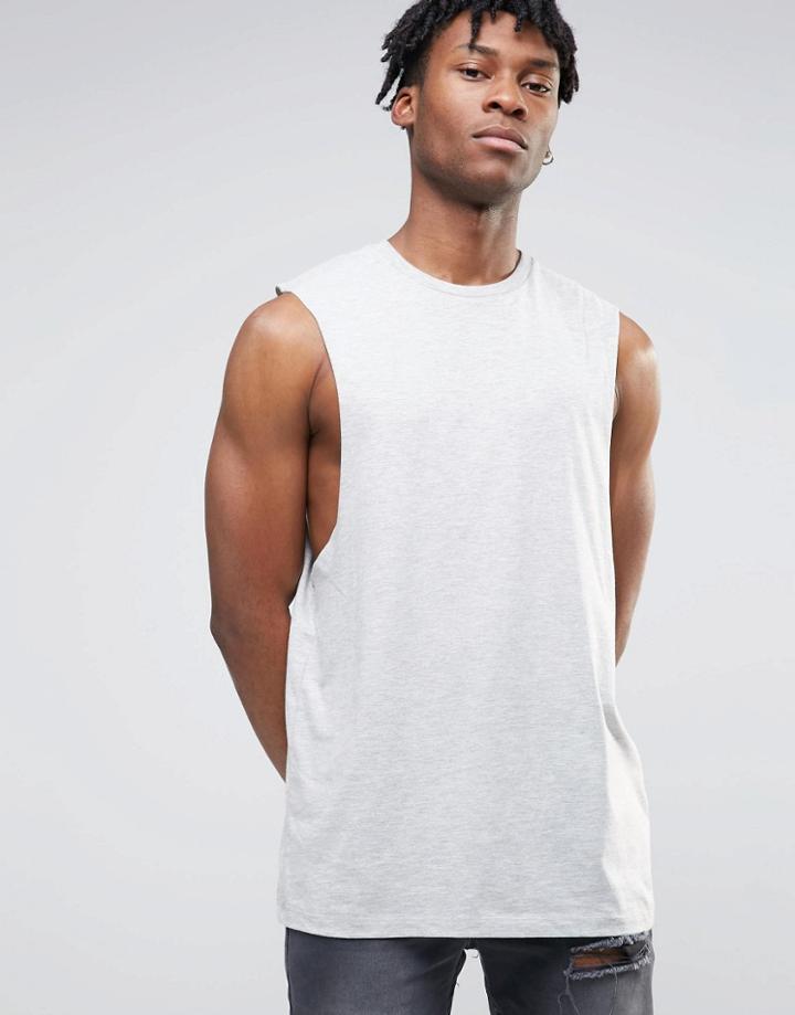 Asos Longline Sleeveless T-shirt With Dropped Armhole In Gray - Gray