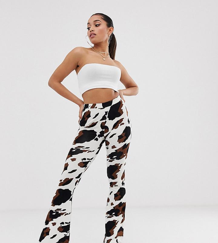 Asos Design Petite Flare Pants In Cow Print - Multi