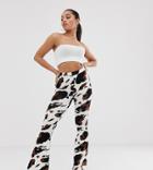 Asos Design Petite Flare Pants In Cow Print - Multi