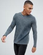 New Look Waffle Knit Sweater With Acid Wash In Blue - Blue