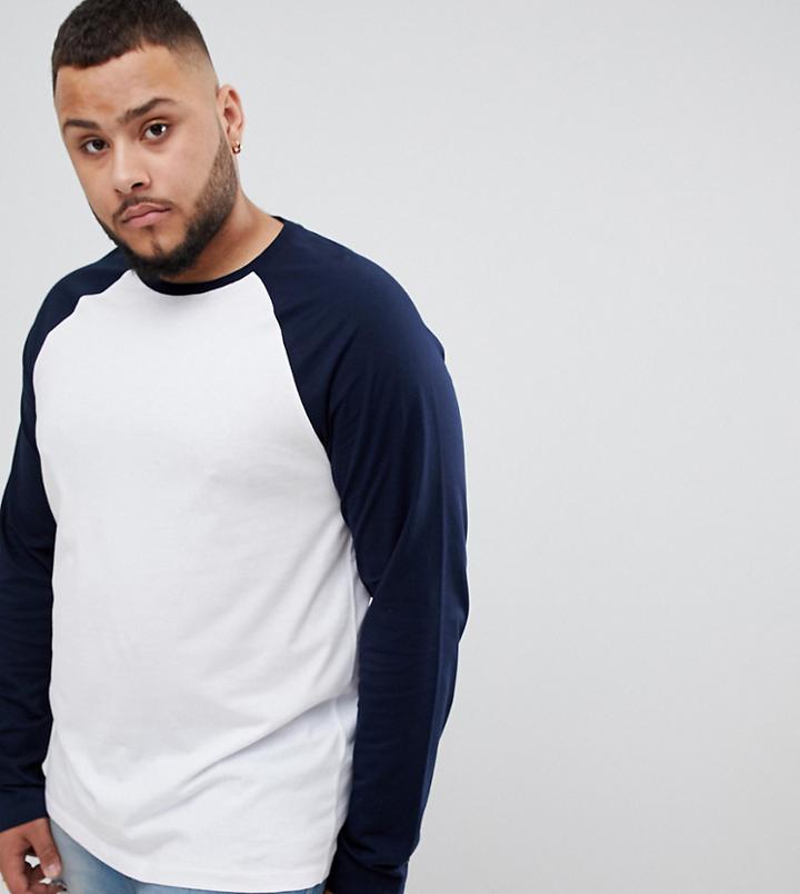 Asos Design Plus Long Sleeve T-shirt With Contrast Raglan Sleeves - Multi