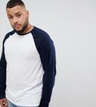 Asos Design Plus Long Sleeve T-shirt With Contrast Raglan Sleeves - Multi