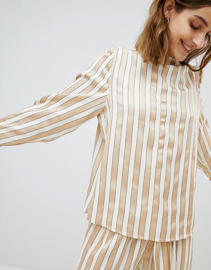 Selected Metallic Striped Top With High Neck - Multi