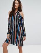 Influence Cold Shoulder Stripe Dress - Multi