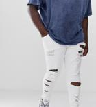 Asos Design Plus Spray On Jeans In Power Stretch With Heavy Rips In White - White