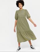New Look Tie Back Detail Midi Smock Dress In Green Gingham