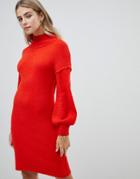 Fashion Union Knitted Dress With Balloon Sleeves - Orange