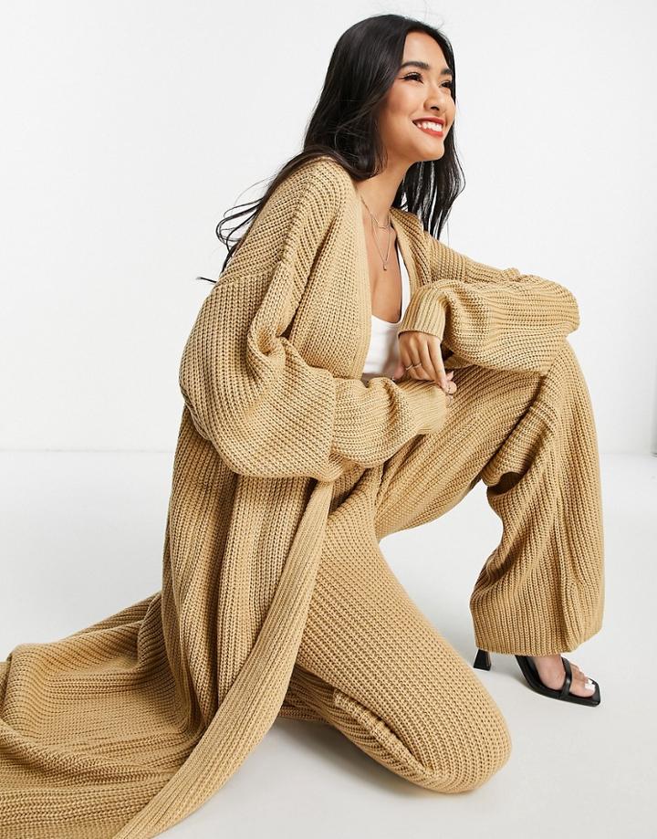 Pretty Lavish Maxi Knit Cardigan In Camel - Part Of A Set-brown