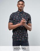 Asos Tall Regular Fit Blurred Floral Print Shirt - Black