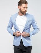Asos Super Skinny Blazer In Blue Cotton - Blue