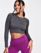 Love & Other Things Seamless Crop Top In Light Navy Heather