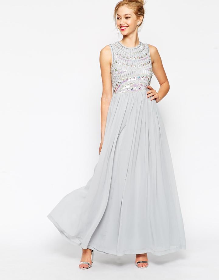 Asos Embellished Armour Maxi Dress - Ice Gray