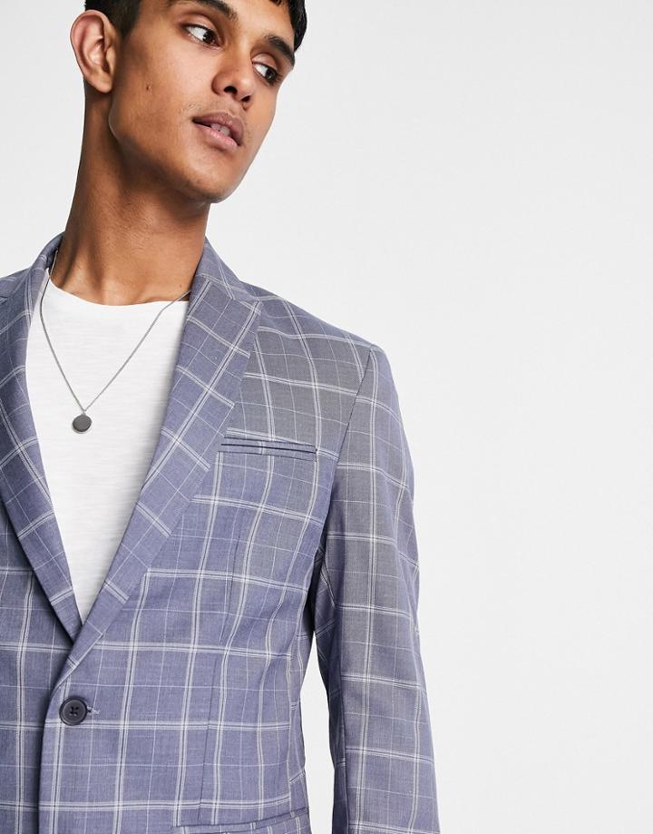 New Look Plaid Suit Jacket In Blue-blues
