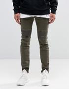 Sixth June Skinny Biker Jeans With Ripped Knees - Green