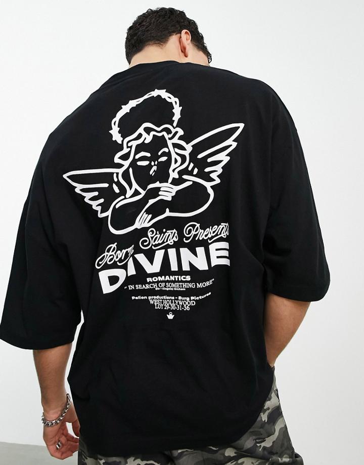 Asos Design Oversized T-shirt In Black With Cherub Back Print