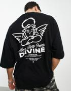 Asos Design Oversized T-shirt In Black With Cherub Back Print