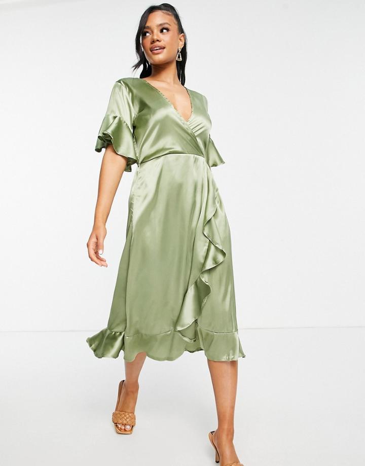 Ax Paris Ruffle Midi Dress In Sage-green