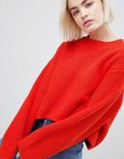 Weekday Thick Rib Cropped Sweater - Red