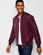Asos Bomber Jacket With Ma1 Pocket In Burgundy - Red