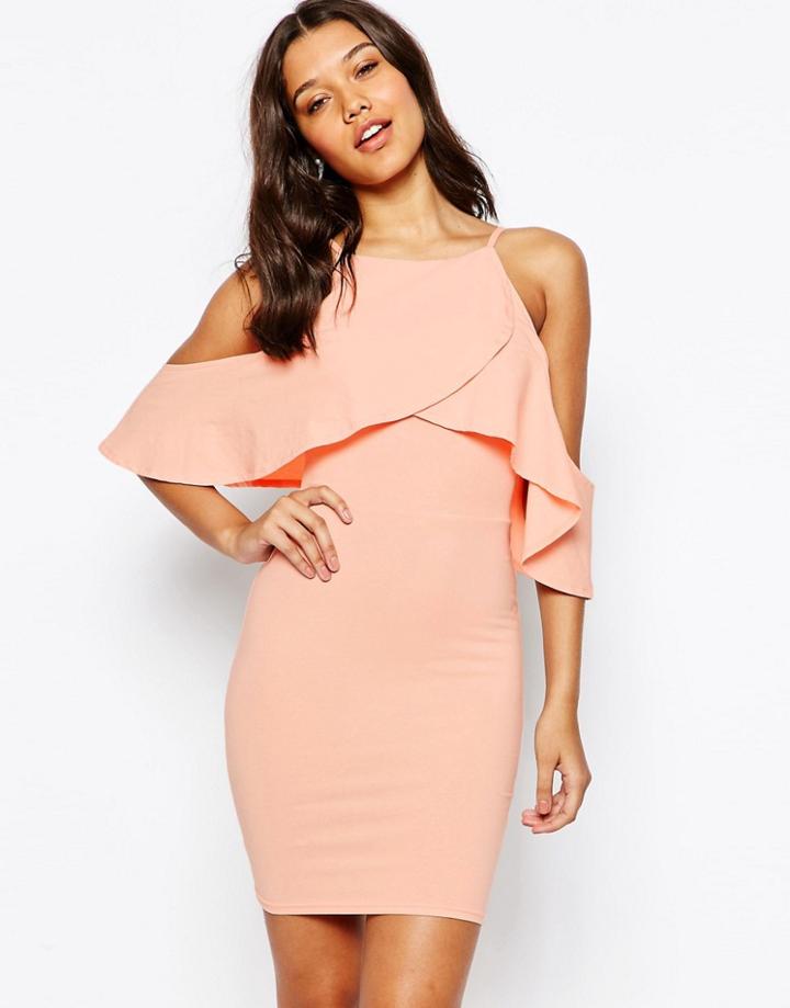 Asos High Neck Cold Shoulder Mini Dress - Nude
