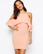Asos High Neck Cold Shoulder Mini Dress - Nude