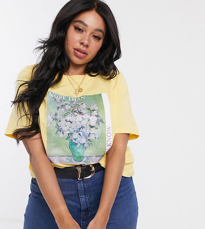 Daisy Street Plus Relaxed T-shirt With Flower Graphic In Organic Cotton-gray