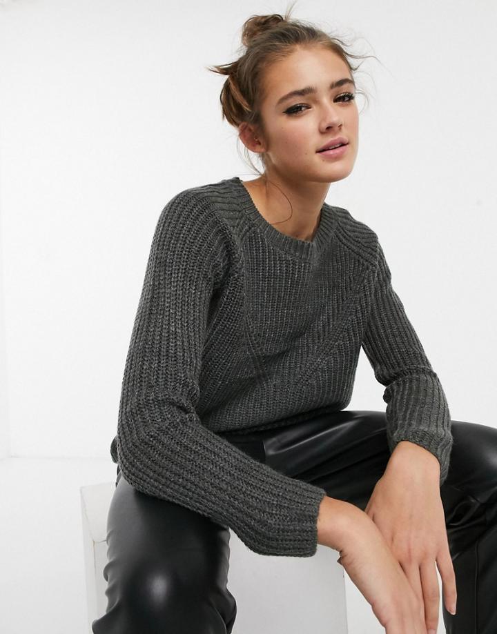 Jdy Pullover Knitted Sweater In Dark Gray-grey
